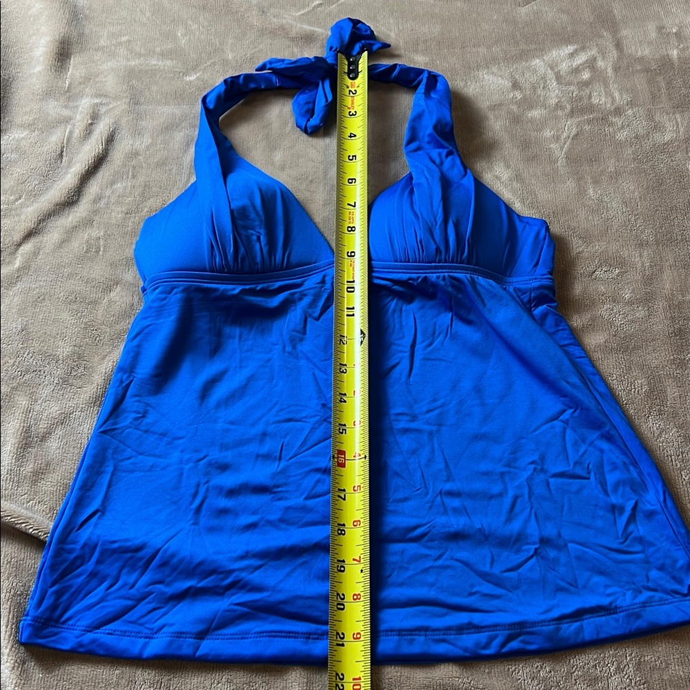 SWIMWEAR Royal Blue Flowy Halter Tankini Top with Sultry V-Neck - Size Small - Picture 9 of 9